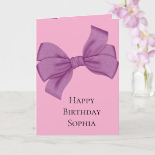 Tarjeta Cumpleaños de lazo rosa púrpura femenino
