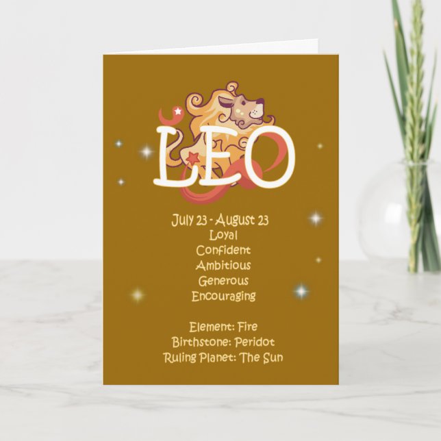 Tarjeta Cumpleaños de Leo Zodiac (Anverso)