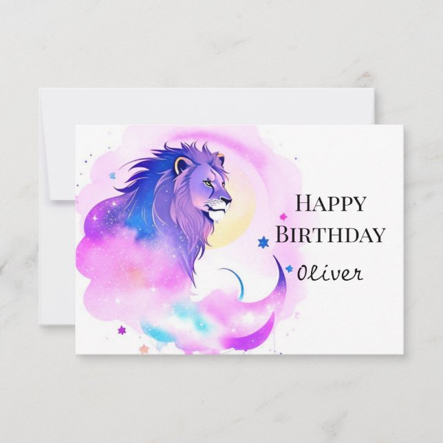 Tarjeta Cumpleaños de León Encantado Elegante y Mágico (Anverso)
