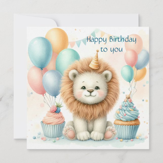 Tarjeta Cumpleaños de León lindo Personalizar Personalizad (Anverso)