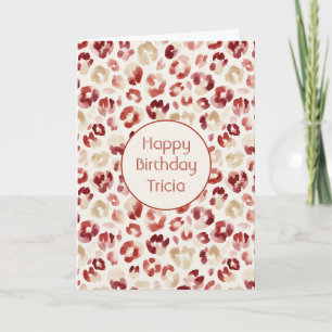 Tarjeta Cumpleaños de leopardo de crema rojo Borgoña