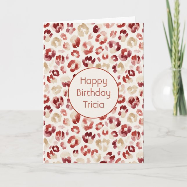 Tarjeta Cumpleaños de leopardo de crema rojo Borgoña (Anverso)