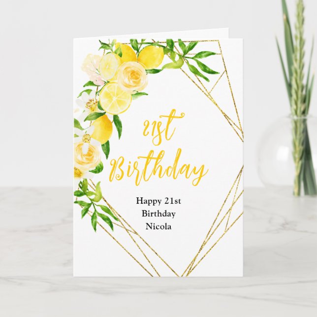 Tarjeta Cumpleaños de limones y follaje (Anverso)