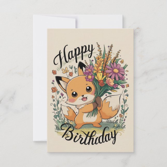 Tarjeta Cumpleaños de Little Bonito Fox (Anverso)