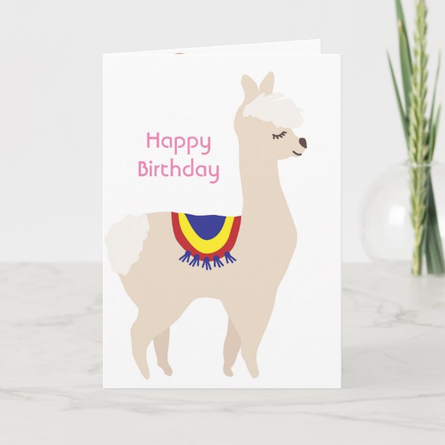 Tarjeta cumpleaños de Llama, globos de cumpleaños (Anverso)