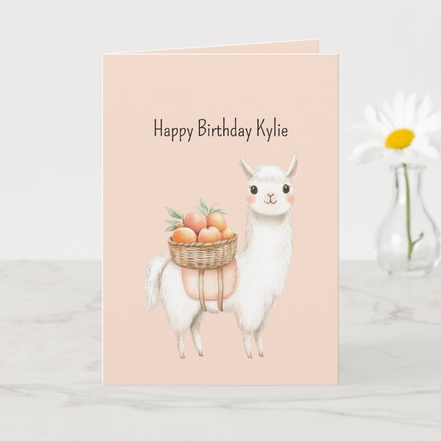 Tarjeta Cumpleaños de Llama Melocotón Dulce   (Planta pequeña)