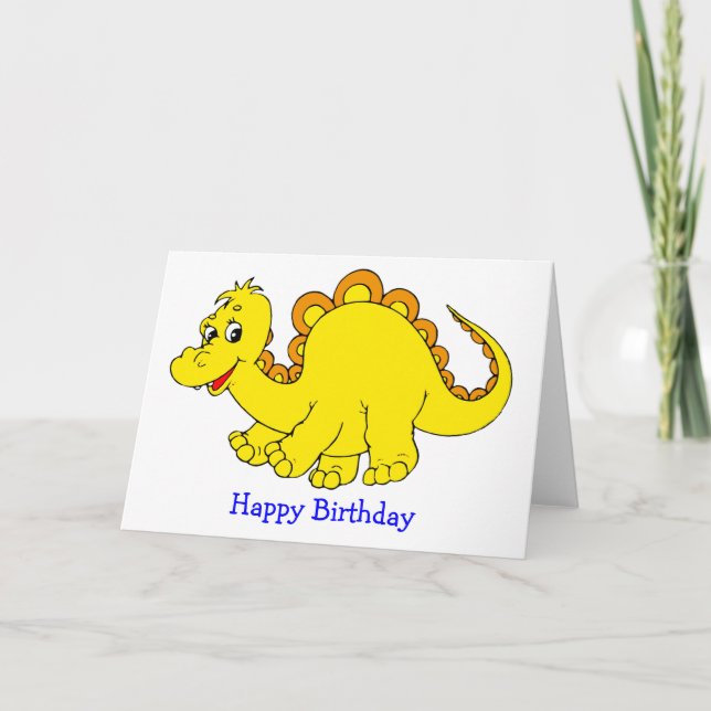 Tarjeta Cumpleaños de los dinosaurios amarillos sonrientes (Anverso)
