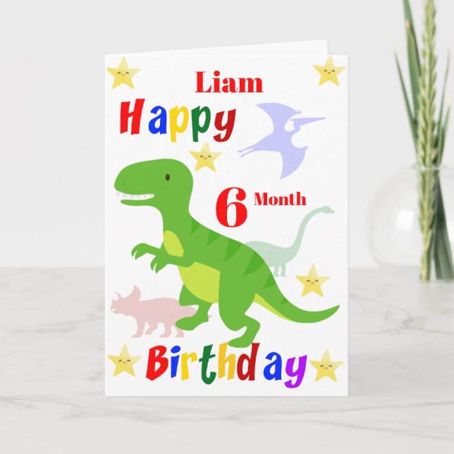 Tarjeta Cumpleaños de los Dinosaurios de 6 meses (Anverso)