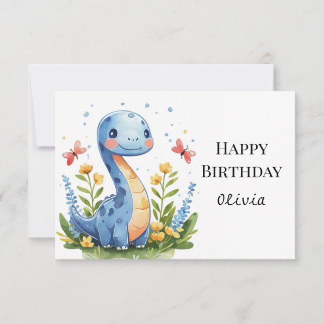 Tarjeta Cumpleaños de los dinosaurios mágicos de acuarela (Anverso)