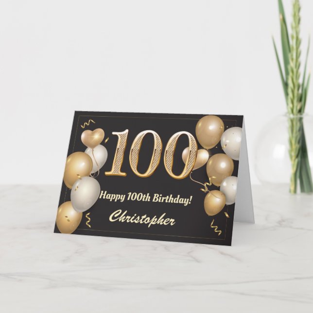 Tarjeta Cumpleaños de los Globos de Oro y Negro 100 (Anverso)
