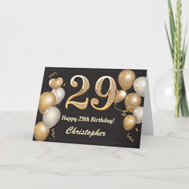 Tarjeta Cumpleaños de los Globos de Oro y Negro 29 (Anverso)