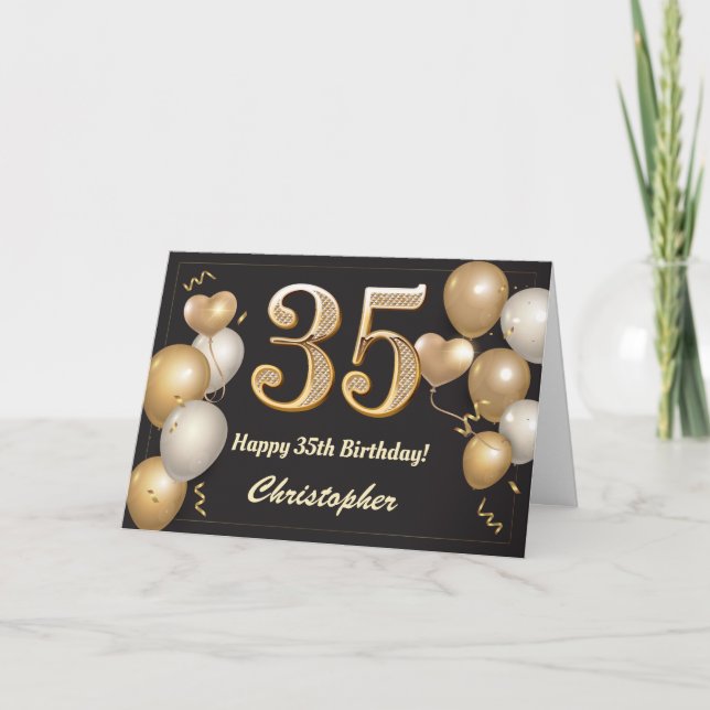 Tarjeta Cumpleaños de los Globos de Oro y Negro 35 (Anverso)