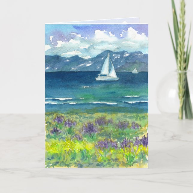 Tarjeta Cumpleaños de los Lupines del lago mountain de la (Anverso)