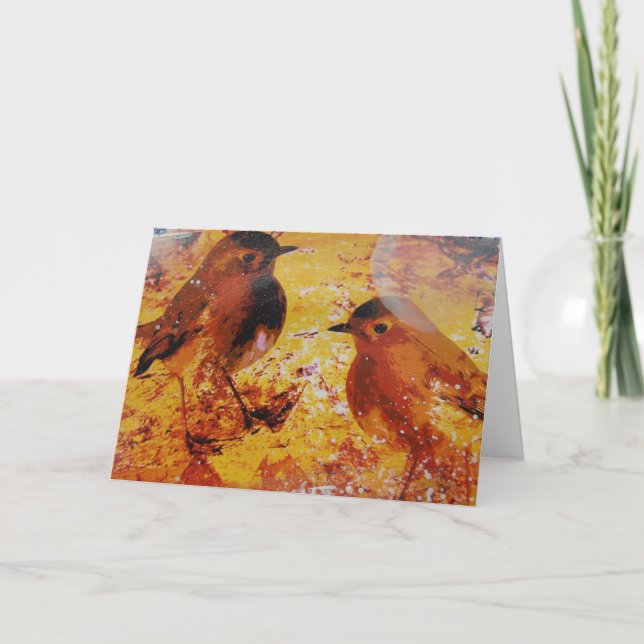 Tarjeta Cumpleaños de los medios mixtos de aves (Anverso)