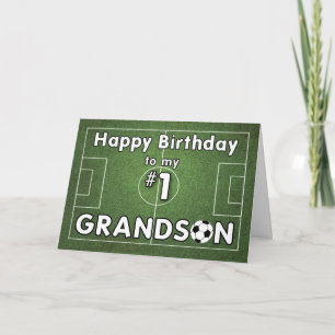 Tarjeta Cumpleaños de los nietos de fútbol con campo de hi