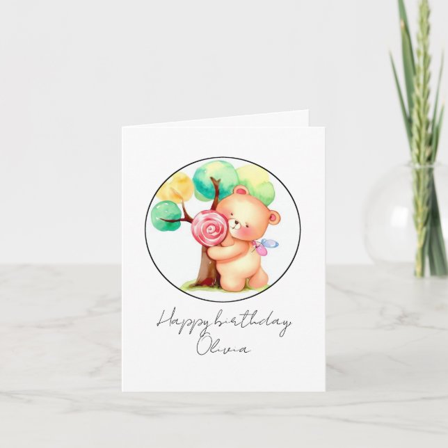 Tarjeta Cumpleaños de los niños con oso y dulce (Anverso)