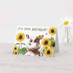 Tarjeta Cumpleaños de los niños de Cow Sunflower