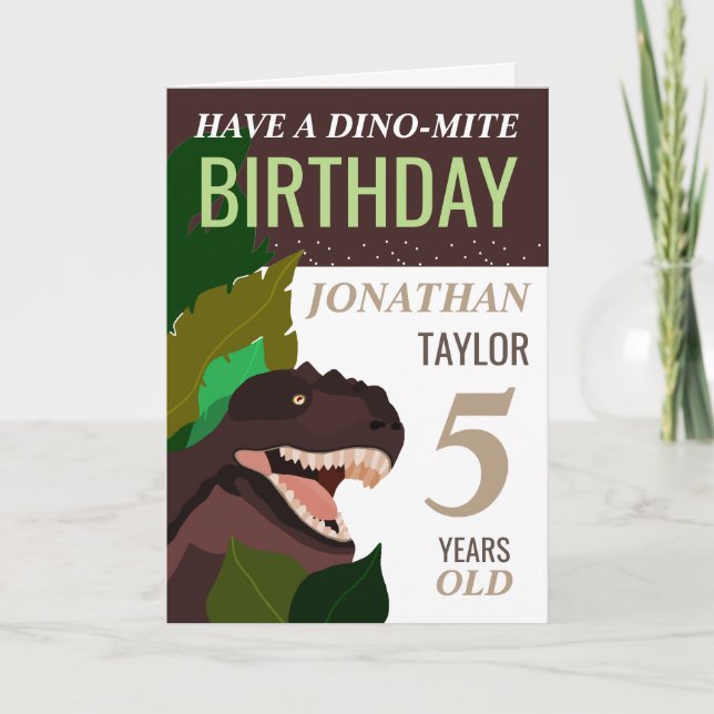 Tarjeta Cumpleaños de los niños de T Rex Dinosaur (Anverso)