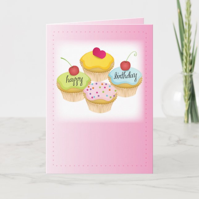 Tarjeta Cumpleaños de los pasteles rosados (Anverso)