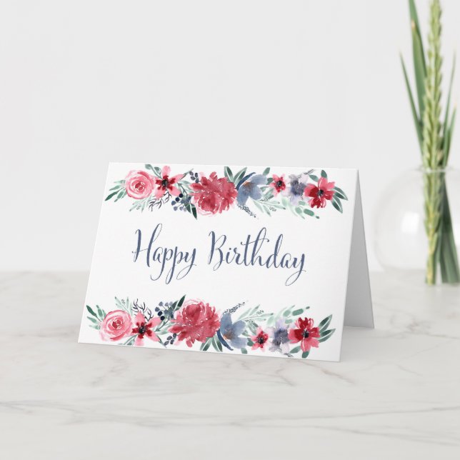 Tarjeta Cumpleaños de los Peonies de la acuarela feliz (Anverso)