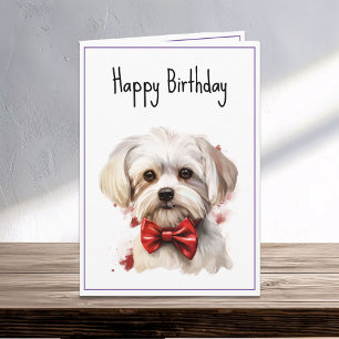 Tarjeta Cumpleaños de los perros con pipa malteses