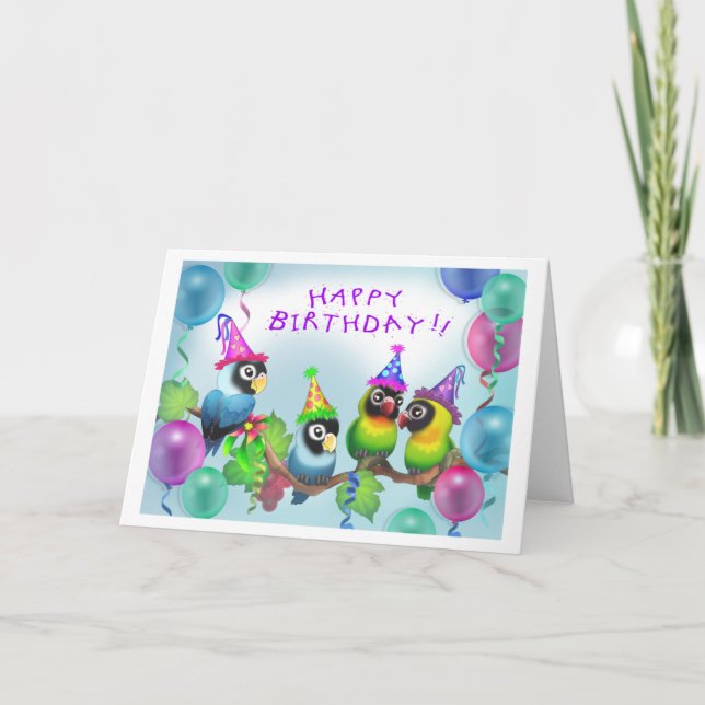 Tarjeta Cumpleaños de Lovebirds (Anverso)