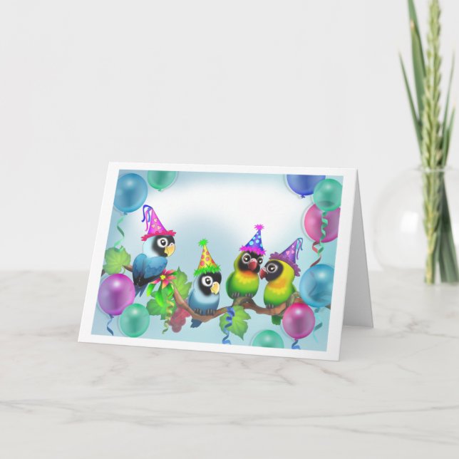 Tarjeta Cumpleaños de Lovebirds (Anverso)