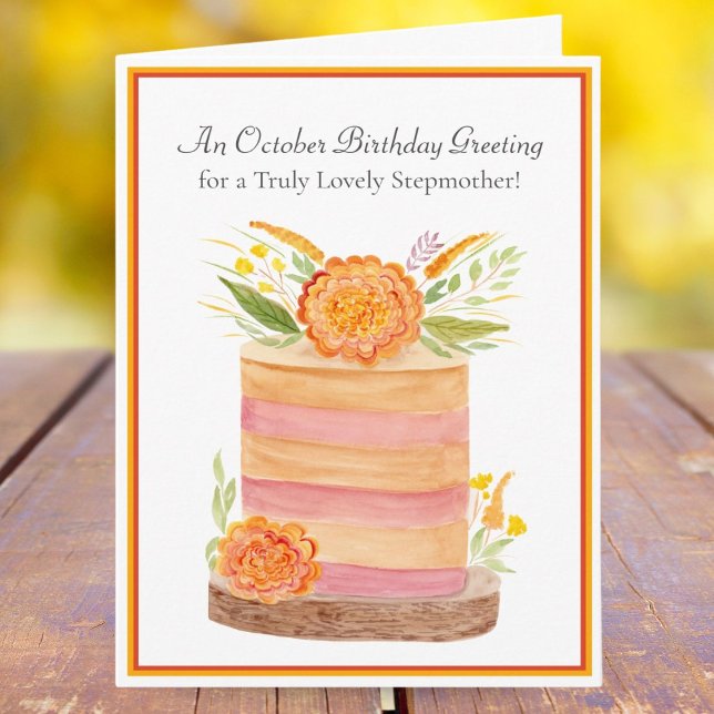 Tarjeta Cumpleaños de Madrastra en Octubre con Marigolds e (Subido por el creador)