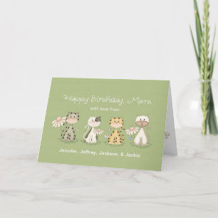 Tarjeta Cumpleaños de mamá 4 gatos de todos - nombres pers