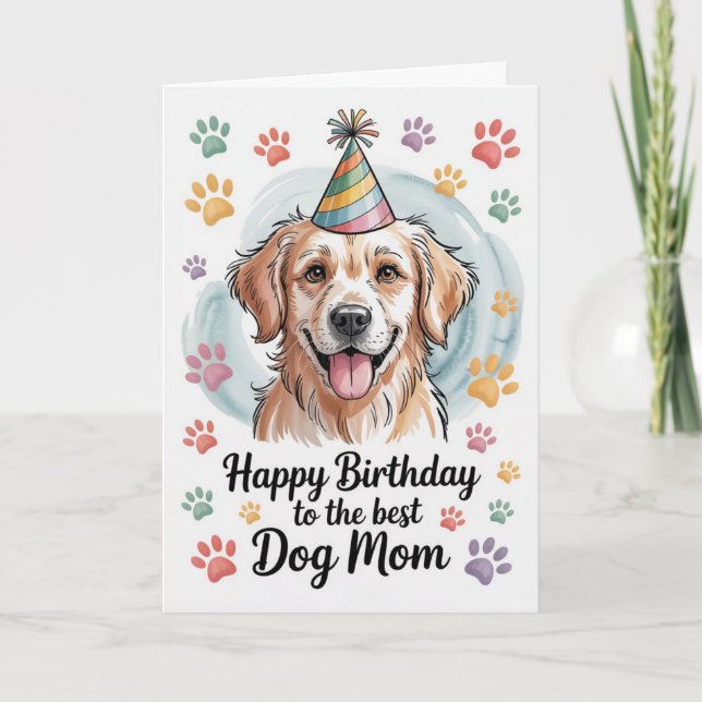 Tarjeta Cumpleaños de mamá de perro golden retriever con a (Anverso)