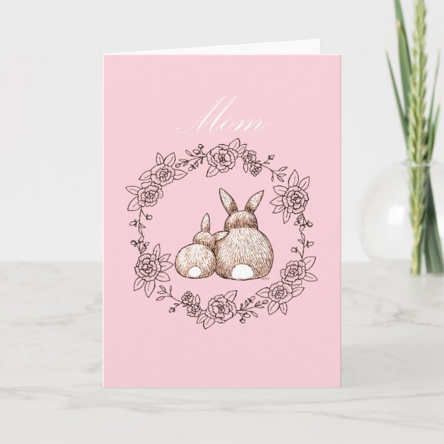 Tarjeta Cumpleaños de mamá, Día de la madre, lindos coneji (Anverso)