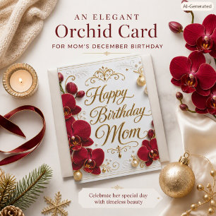 Tarjeta Cumpleaños de mamá en diciembre Orquídea roja eleg