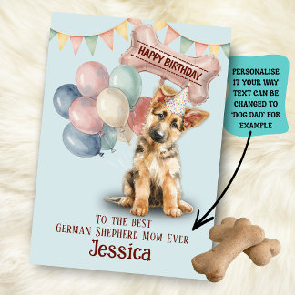 Tarjeta Cumpleaños de Mamá/Papá de Perro Pastor Alemán (Al