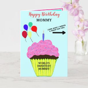 Tarjeta Cumpleaños de Mami Cupcake Rosa Escribir Dibujar M