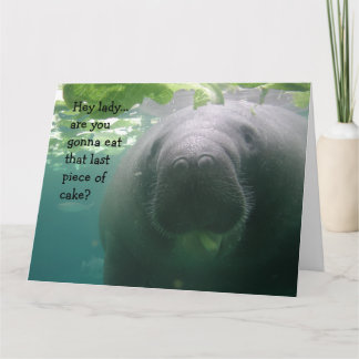 Tarjeta Cumpleaños de Manatee Último pedazo de pastel Lady