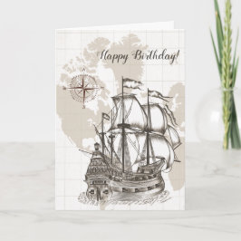 Tarjeta Cumpleaños de Mapa Antiguo y Velero