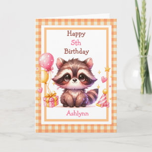 Tarjeta Cumpleaños de Mapache Lindo para Niñas de Cualquie