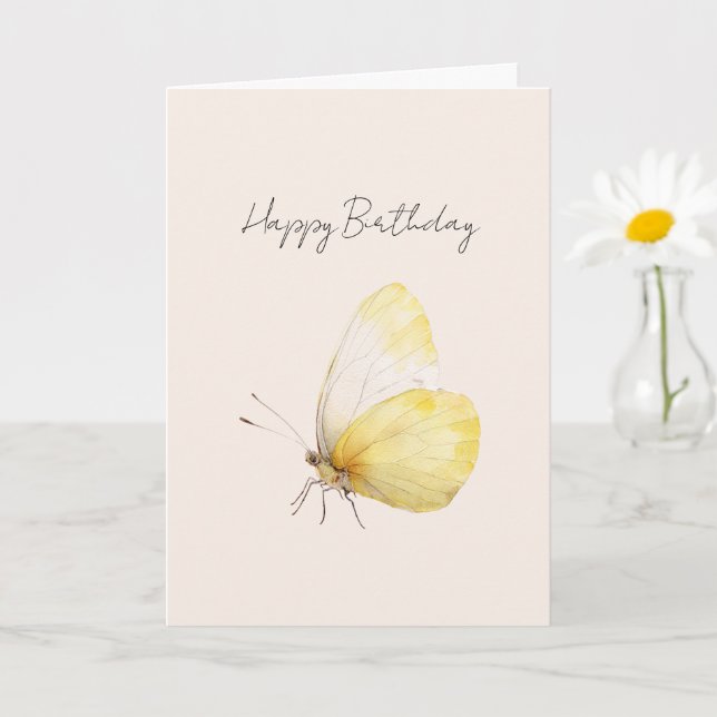 Tarjeta Cumpleaños de Mariposa Amarilla (Planta pequeña)
