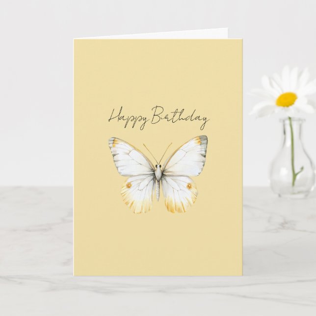 Tarjeta Cumpleaños de Mariposa Amarilla Blanca (Planta pequeña)
