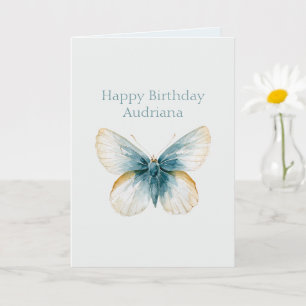 Tarjeta Cumpleaños de Mariposa de Crema Azul Bonita