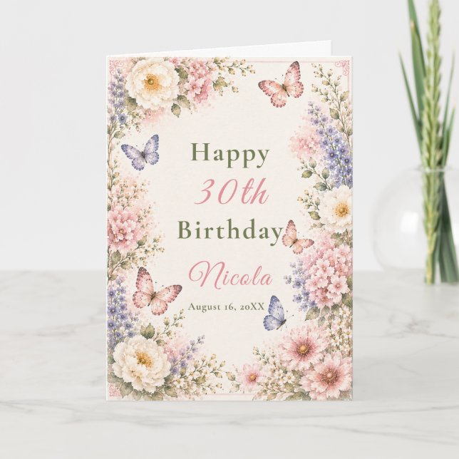 Tarjeta Cumpleaños de Mariposa Floral (Anverso)