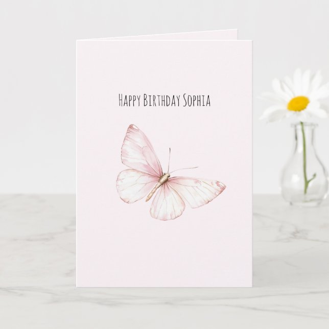 Tarjeta Cumpleaños de Mariposa Rosa Bonita (Planta pequeña)