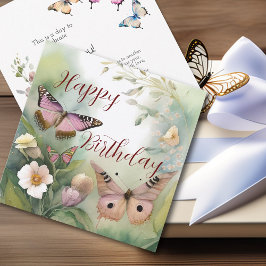 Tarjeta Cumpleaños de Mariposa y Flores de Acuarela de Pri