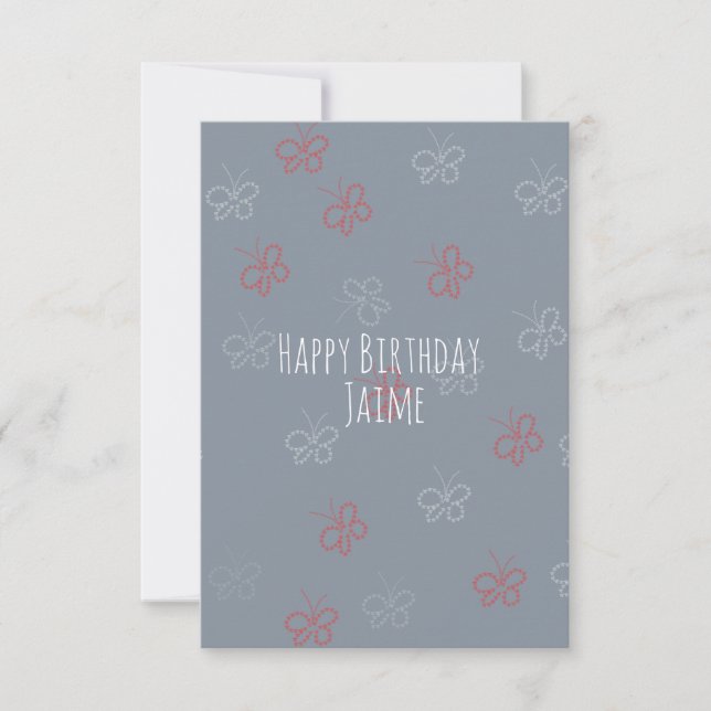 Tarjeta Cumpleaños de Mariposas Patrióticas Gris (Anverso)