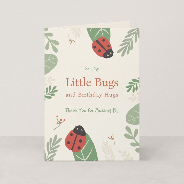 Tarjeta Cumpleaños de Mariquita Agradecimiento (Ladybird Meadow - Folded Birthday Thank You Card, Front)