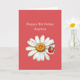 Tarjeta Cumpleaños de Mariquita de Flor de Margarita Blanc