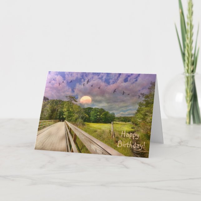 Tarjeta Cumpleaños de Marsh Sunset en Seashore (Anverso)