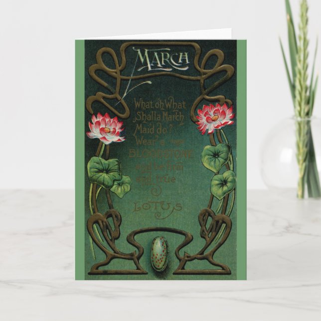 Tarjeta Cumpleaños de Marzo con Lotus y Bloodstone (Anverso)