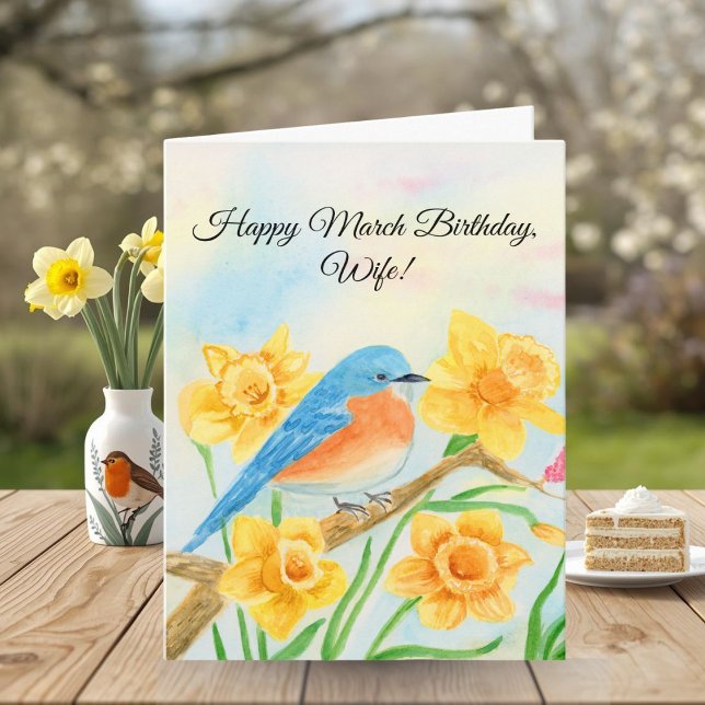 Tarjeta Cumpleaños de marzo de esposa feliz pájaro azul  (Subido por el creador)