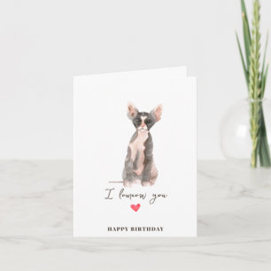 Tarjeta Cumpleaños de mascotas cachorro corazón gato Sphyn